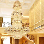 JC Aniston Luxury Gold Crystal Chandelier for High-Ceiling Living Rooms and Foyers