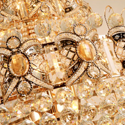 JC Aniston Luxury Gold Crystal Chandelier for High-Ceiling Living Rooms and Foyers