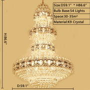 JC Aniston Luxury Gold Crystal Chandelier for High-Ceiling Living Rooms and Foyers