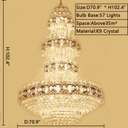 JC Aniston Luxury Gold Crystal Chandelier for High-Ceiling Living Rooms and Foyers