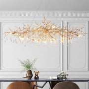 JC Lorna Clear Teardrop Oval Dining Branch Chandelier, Brass Branch Chandelier