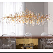 JC Lorna Clear Teardrop Oval Dining Branch Chandelier, Brass Branch Chandelier