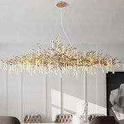 JC Lorna Clear Teardrop Oval Dining Branch Chandelier, Brass Branch Chandelier