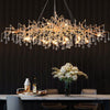 JC Lorna Clear Teardrop Oval Dining Branch Chandelier, Brass Branch Chandelier