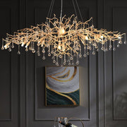 JC Lorna Clear Teardrop Oval Dining Branch Chandelier, Brass Branch Chandelier