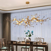 Exquisite Glass Flower Copper Tree Branch Chandelier