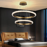 JC Contemporary K9 Crystal Halo Ring Foyer Chandelier