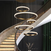 JC Primary Staircase K9 Crystal Ring Chandelier