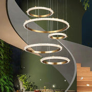 JC Primary Staircase K9 Crystal Ring Chandelier