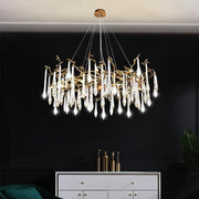 Branch Postmodern Long Teardrop Brass Chandelier Gold