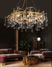 JC Arcadia Branch Round  Long Tear Crystal  Chandelier