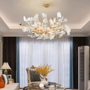 Round Modern Ceramic Petal Chandelier Gold